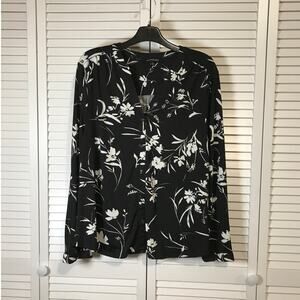 Zac & Rachel Floral V-neck Long Sleeve Blouse 1X